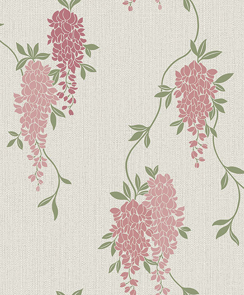 Aisla Pink Wisteria Wallpaper FD43671 pattern and room view