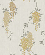 Aisla Yellow Wisteria Wallpaper pattern and roll
