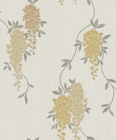 Aisla Yellow Wisteria Wallpaper pattern and roll