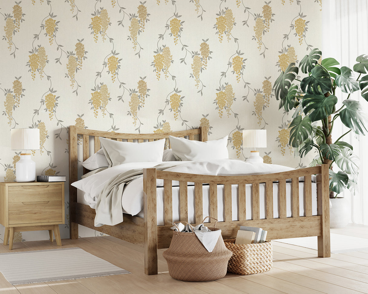 Aisla Yellow by Fine Decor Wisteria Wallpaper – Brewster Home Fashions FD43672