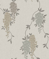 Fine Decor Aisla Neutral Wisteria wallpaper in neutral tones with cascading florals
