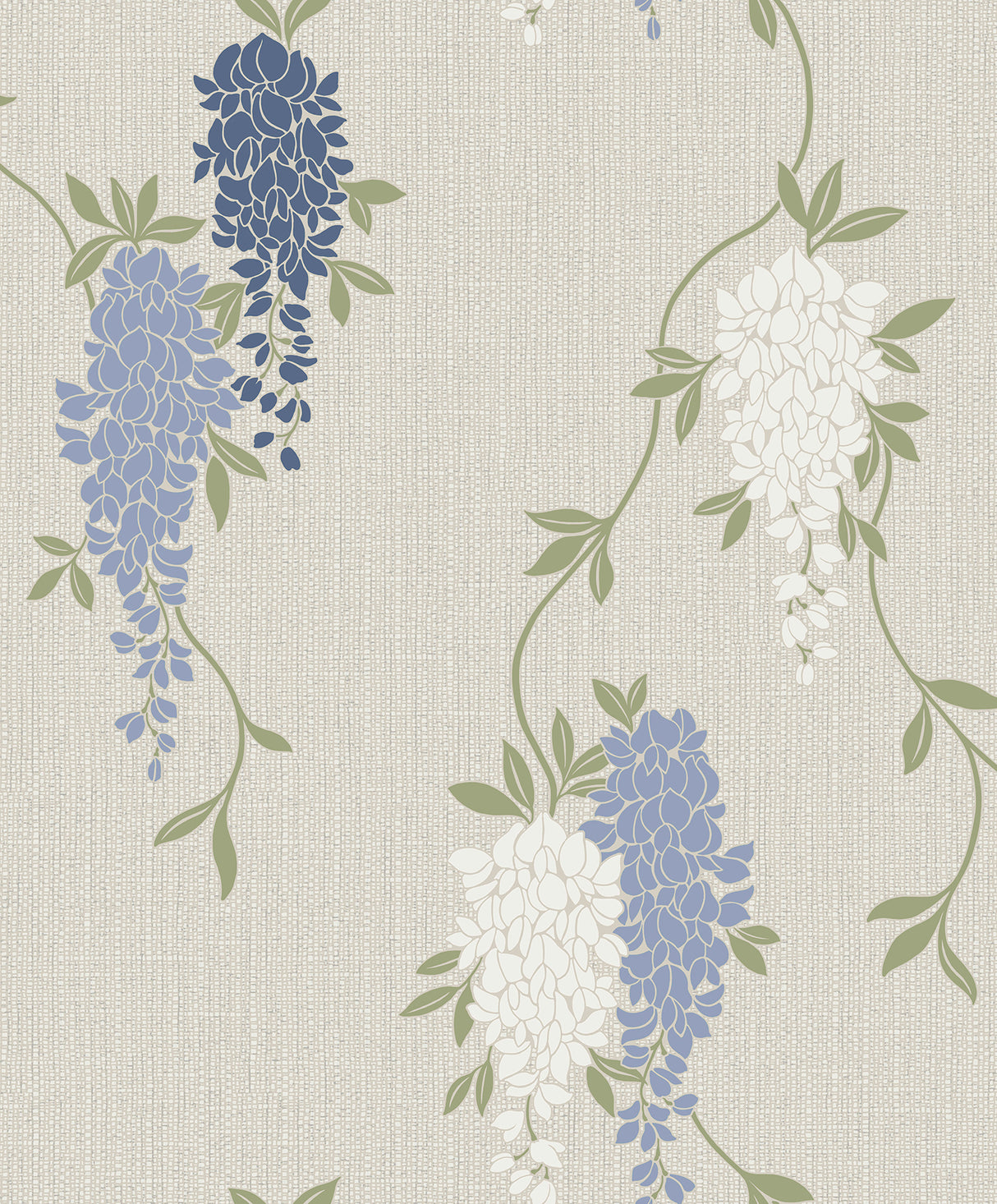 Fine Decor Aisla Blue Wisteria expanded vinyl wallpaper roll and room scene - FD43674