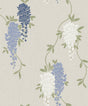 Fine Decor Aisla Blue Wisteria expanded vinyl wallpaper roll and room scene - FD43674