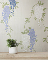 Aisla Blue Wisteria by Fine Decor Expanded Vinyl Botanical Wallpaper 20.9-in x 33-ft – Brewster Home Fashions FD43674
