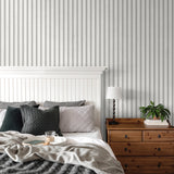 Millard White Wood Slats Wallpaper by Fine Decor, Modern Faux Wood Slat Wall Panel Design in White with Grey Shading, Medley Collection - FD43692