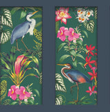 Fine Decor Silas Dark Blue Tropical Panel wallpaper with herons and florals