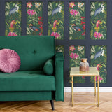 Silas Dark Blue by Fine Decor Tropical Panel Wallpaper – Brewster Home Fashions FD43710