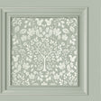 Fine Decor Edwina Sage Woodland Panel wallpaper roll and room scene