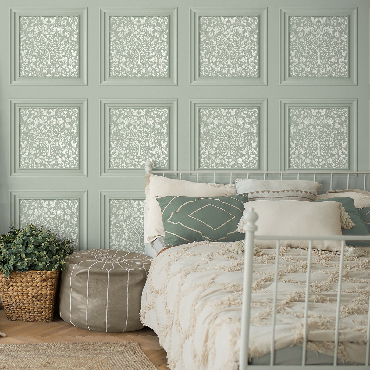 Edwina Sage by Fine Decor Woodland Panel Wallpaper – Brewster Home Fashions FD43711