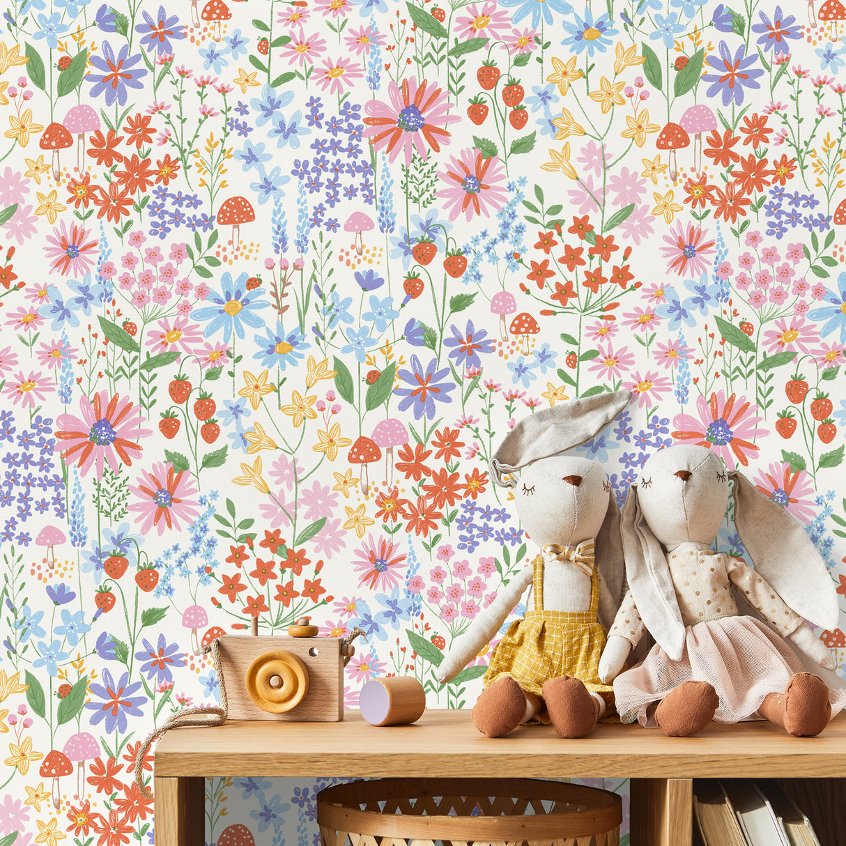 Zena Multicolor Berries and Blooms by Fine Decor Whimsical Botanical Garden Pastel Floral Illustrated Unpasted Paper Wallpaper Roll - FD43713