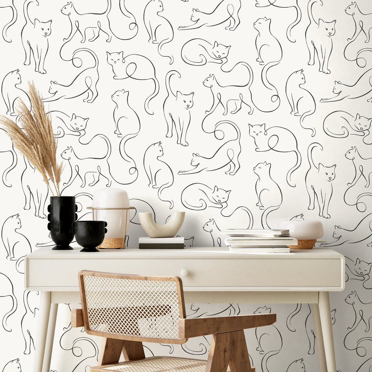 Clarice Black Cat Sketches Black by Fine Decor Wallpaper – Brewster Home Fashions FD43720