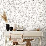 Clarice Black Cat Sketches Black by Fine Decor Wallpaper – Brewster Home Fashions FD43720