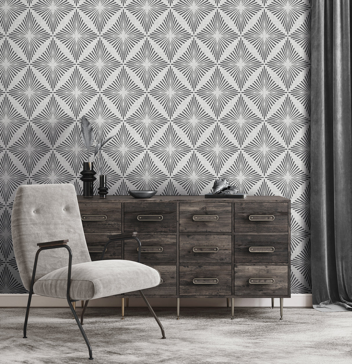 Denver Dark Grey by Fine Decor Starburst Wallpaper – Brewster FD43747