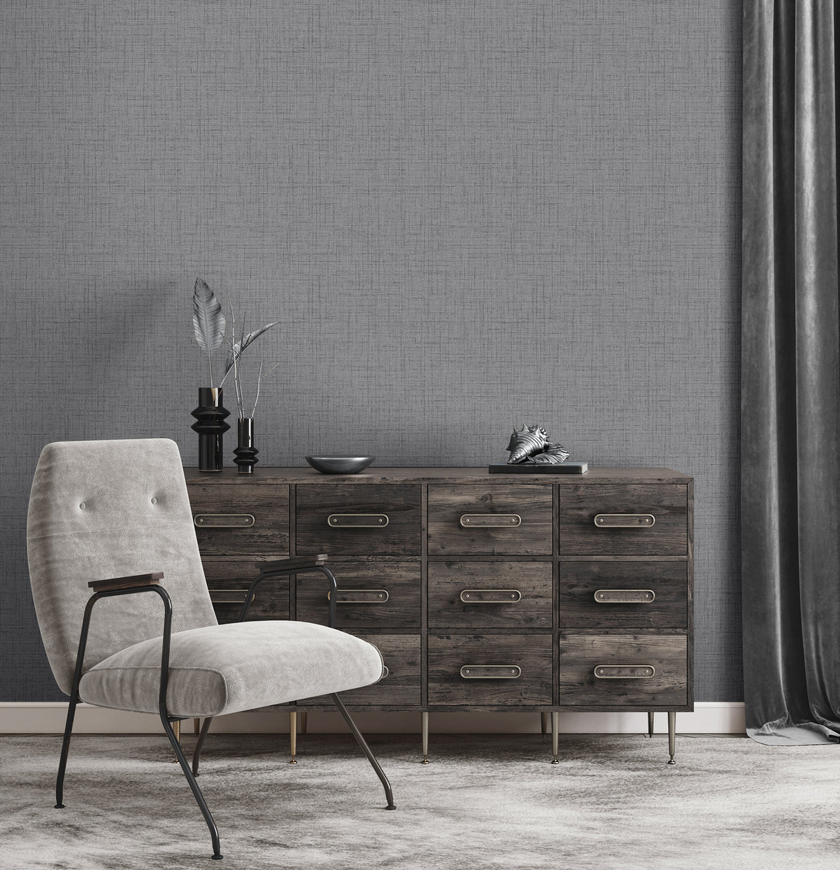 Weber Dark Grey by Fine Decor Fabric Texture Wallpaper – Brewster Home Fashions FD43751
