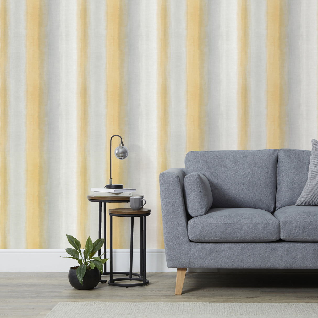 Freya Yellow by Fine Decor Washed Stripe Wallpaper – Brewster FD43779