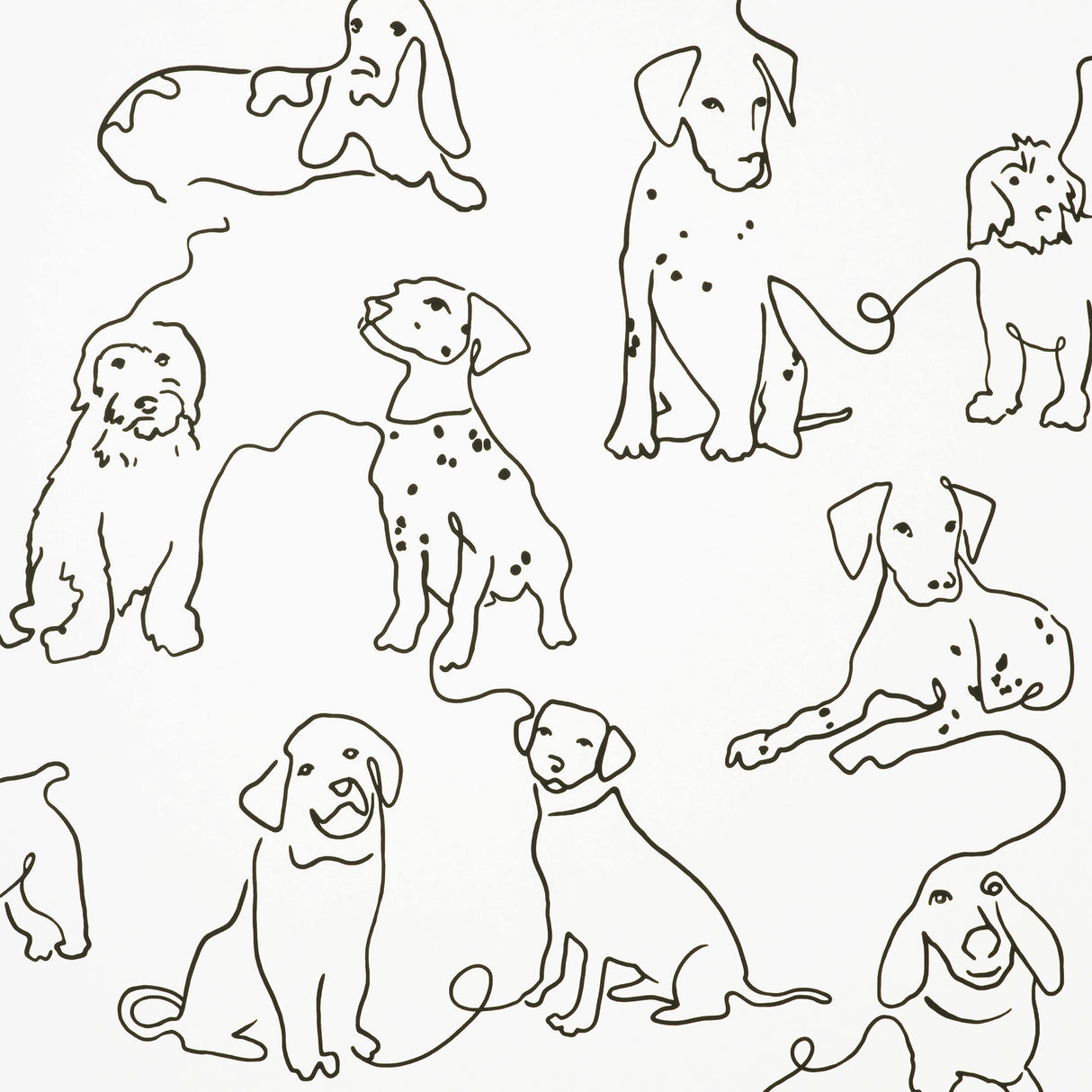 Ansel Black Dog Sketches Wallpaper in Black by Fine Decor