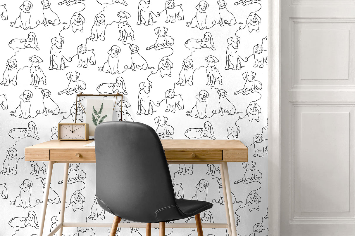 Ansel Black by Fine Decor Dog Sketches Wallpaper – Brewster Home Fashions FD43783