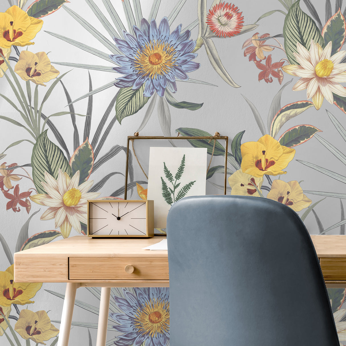 Calista Light Blue by Fine Decor Tropical Floral Wallpaper – Brewster Home Fashions FD43785