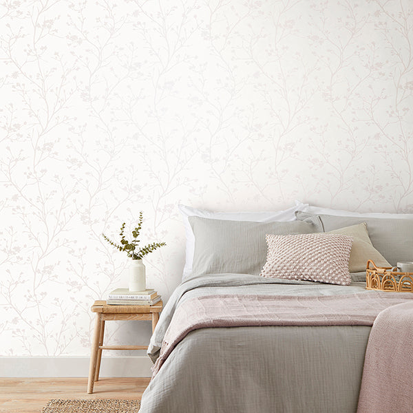 Cosima White by Fine Decor Sprig Wallpaper – Brewster Home Fashions FD43786