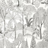 Fine Decor Lilou White Tropical Island Wallpaper pattern in charcoal on white