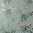 Fine Decor Zella Green Bamboo Wallpaper FD43795 with birds on sage green background