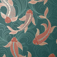 Dashiell Teal decorative fish wallpaper roll and room scene