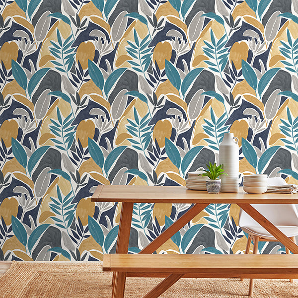 Marisol Yellow by Fine Decor Artistic Leaf Wallpaper – Brewster Home Fashions FD43806