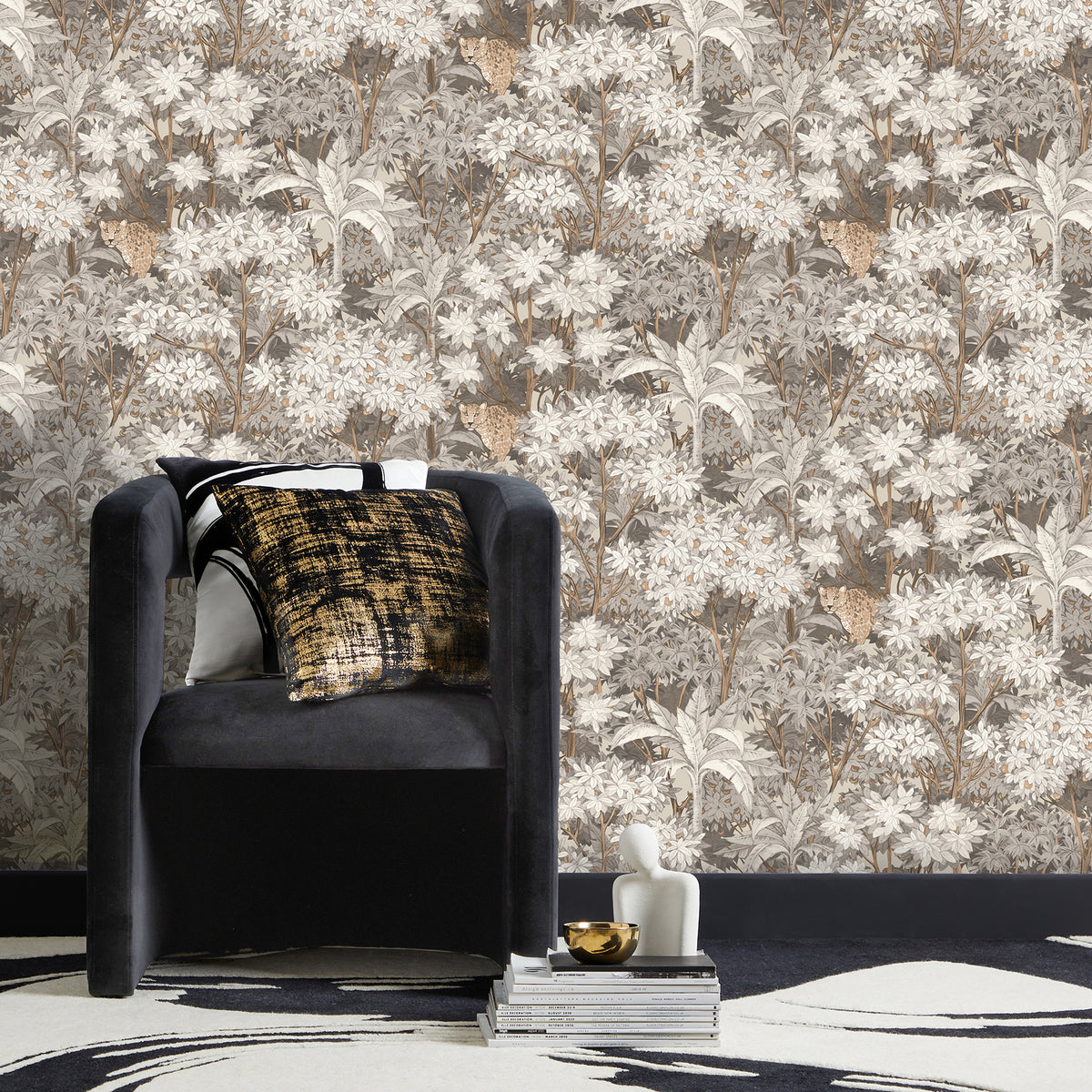 Kamali Neutral by Fine Decor Leopard Trees Wallpaper - Brewster Home Fashions FD43815-Sample