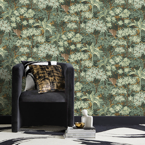Kamali Moss by Fine Decor Leopard Trees Wallpaper – Brewster Home Fashions FD43816