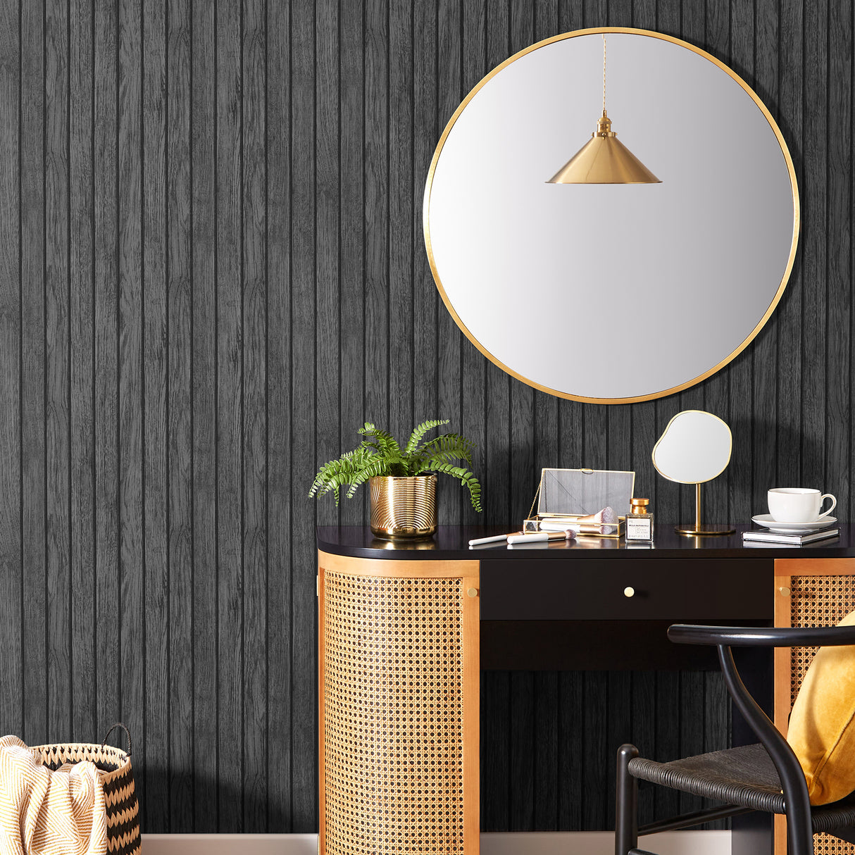 Manolo Black by Fine Decor Wooden Slat Wallpaper – Brewster Home Fashions FD43821