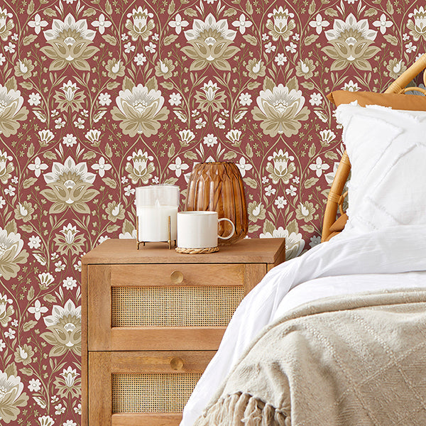 Issey Red by Fine Decor Floral Wallpaper – Brewster Home Fashions FD43823