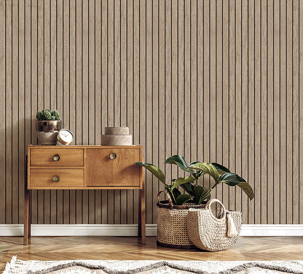 Manolo Light Brown by Fine Decor Wooden Slat Wallpaper – Brewster Home Fashions FD43830