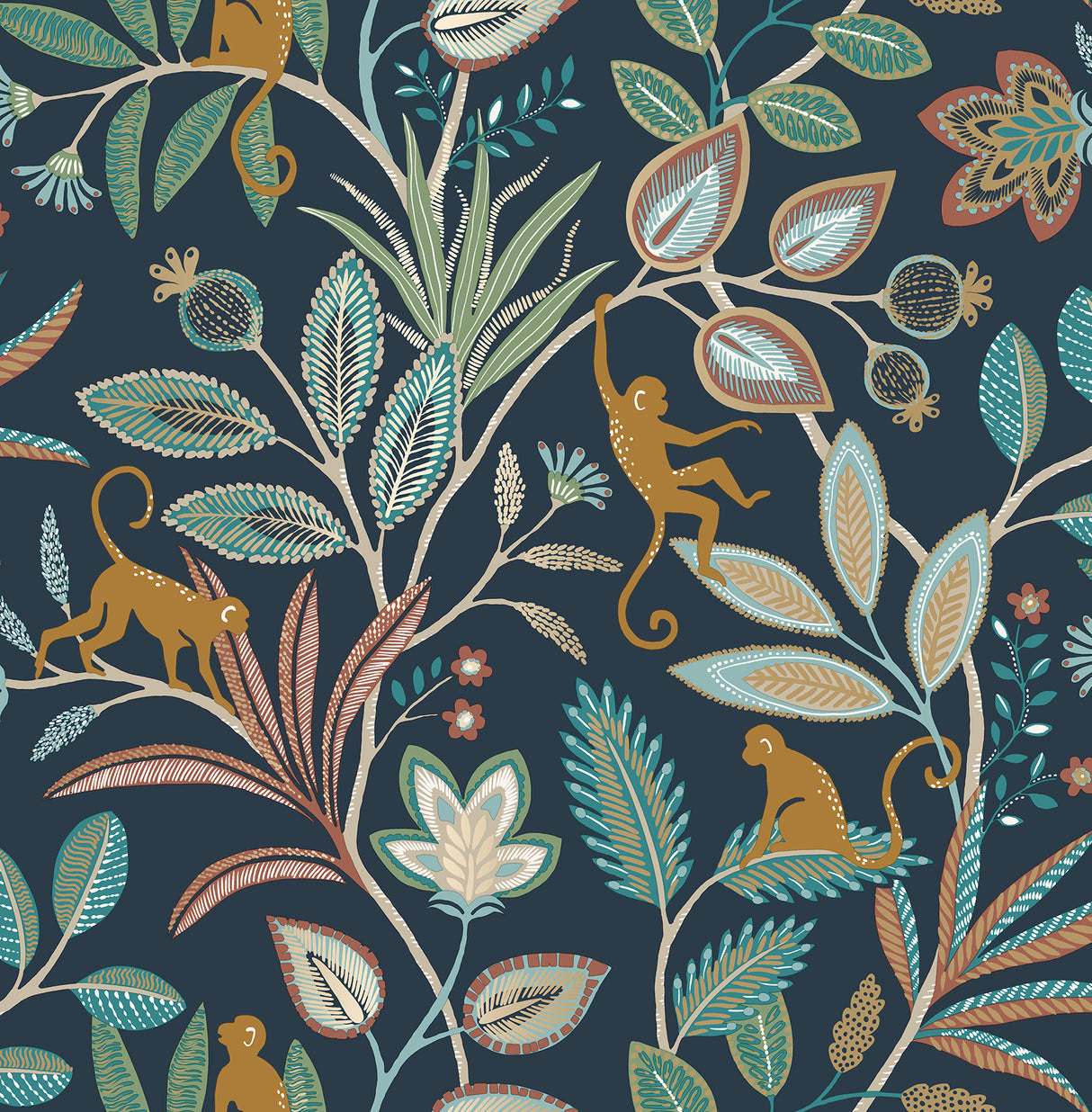 Kenzo Navy Monkey Walk wallpaper by Fine Decor, 20.5 in x 33 ft roll