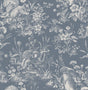 Fine Decor Eames Blue Forest Friends wallpaper roll in denim blue with white woodland animals and florals