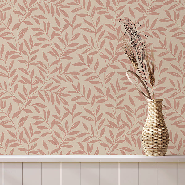 Marin Blush Leaf Trail by Fine Decor Botanical Wallpaper – Brewster Home Fashions FD43840