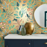 Kenzo Gold Monkey Walk by Fine Decor Animals Wallpaper – Brewster FD43841