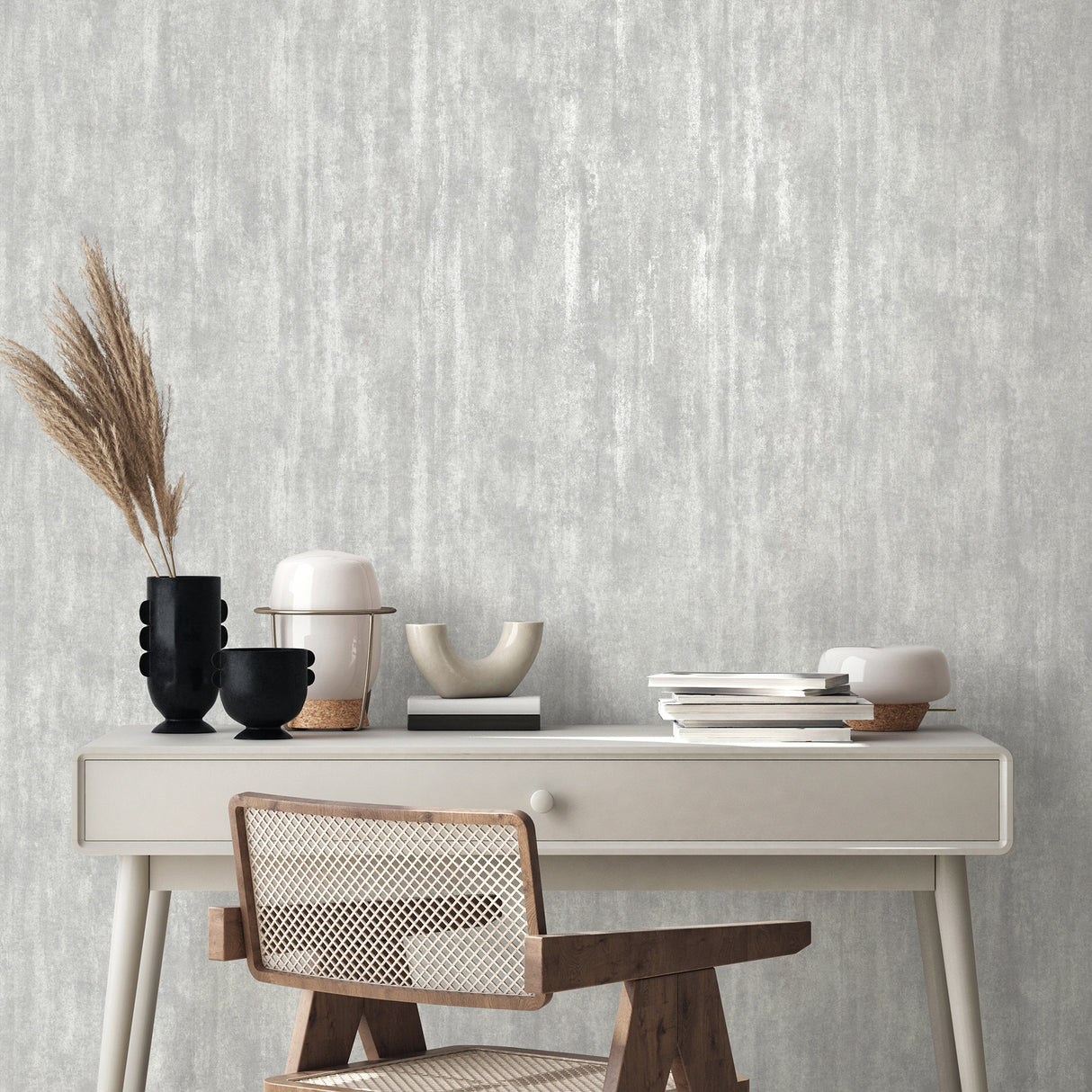 Olis Silver by Fine Decor Luxe Distressed Industrial Metallic Grey Texture Non Woven Unpasted Wallpaper 20.5-in x 33-ft - FD43937