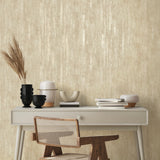 Olis Gold Luxe Distressed Industrial Texture Non Woven Wallpaper in Warm Beige and Taupe with Metallic Gold by Fine Decor - FD43938