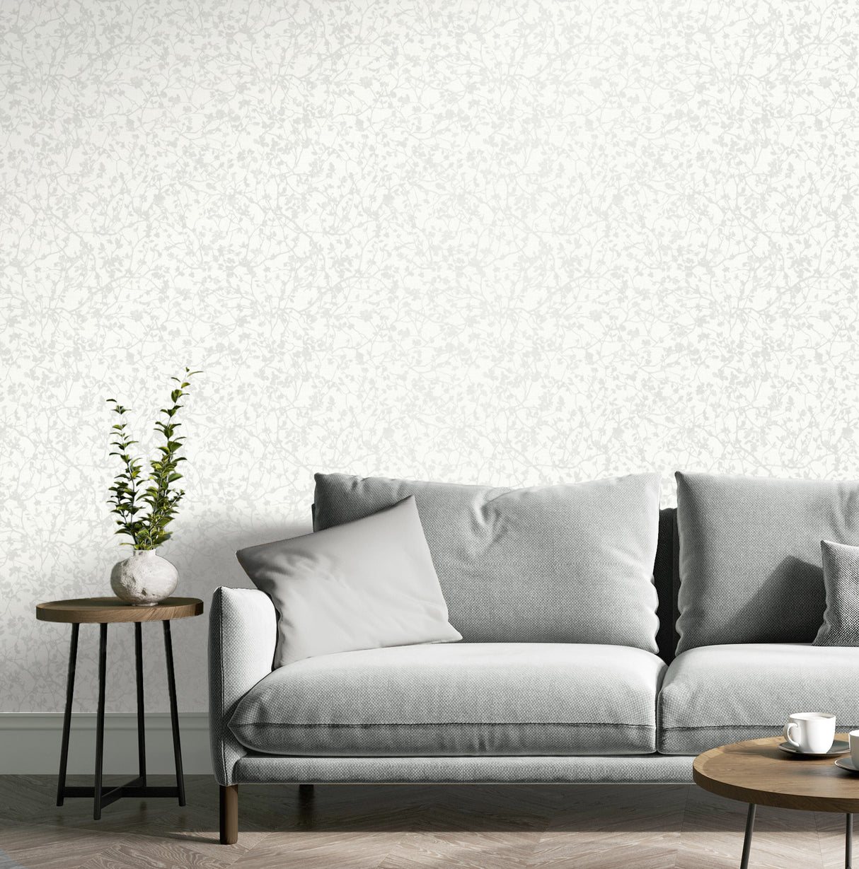 Jaya White by Fine Decor Organic Sprig Botanical Farmhouse Non Woven Unpasted Strippable Wallpaper FD43946