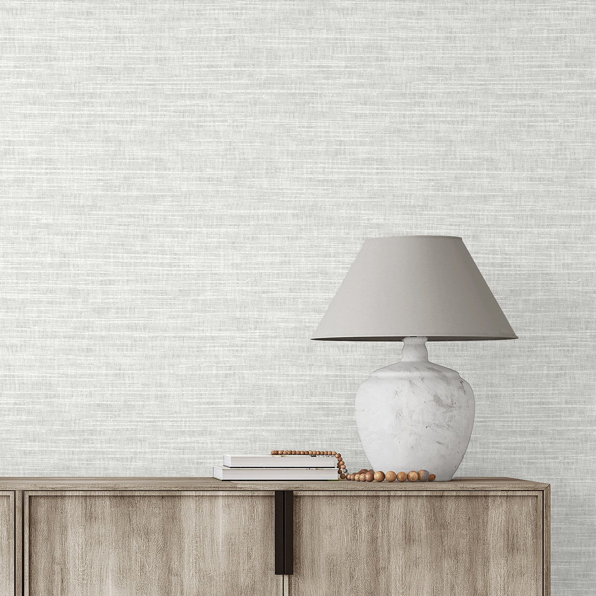 Sewell Dove Pale Grey and White Fabric Texture Transitional Unpasted Non Woven Strippable Wallpaper from Medley by Fine Decor - FD43948