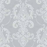 Valda Slate Embroidered Damask Wallpaper by Fine Decor - FD43951