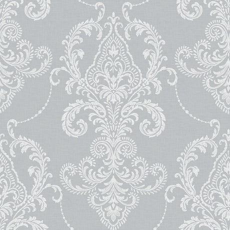 Valda Slate Embroidered Damask Wallpaper by Fine Decor - FD43951