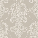 Valda Taupe Embroidered Damask Wallpaper by Fine Decor - FD43952