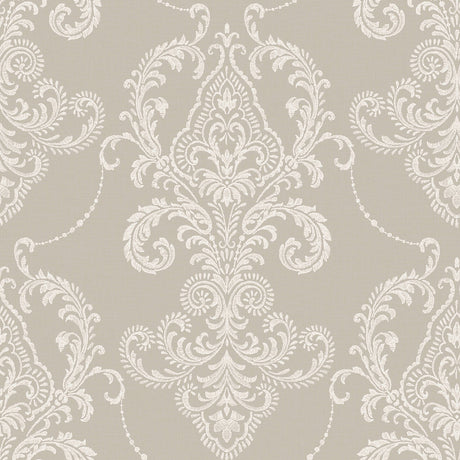 Valda Taupe Embroidered Damask Wallpaper by Fine Decor - FD43952