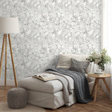 Briella Light Grey and White Springtime Blossom Botanical Farmhouse Floral Non Woven Paste the Wall Wallpaper from Medley by Fine Decor - FD43953