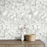 Briella Light Grey and White Springtime Blossom Botanical Farmhouse Floral Non Woven Paste the Wall Wallpaper from Medley by Fine Decor - FD43953