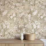 Briella Neutral Blossom by Fine Decor Farmhouse Botanical Floral Non Woven Unpasted Washable Strippable Sidewall Wallpaper 20.5-in x 33-ft - FD43954