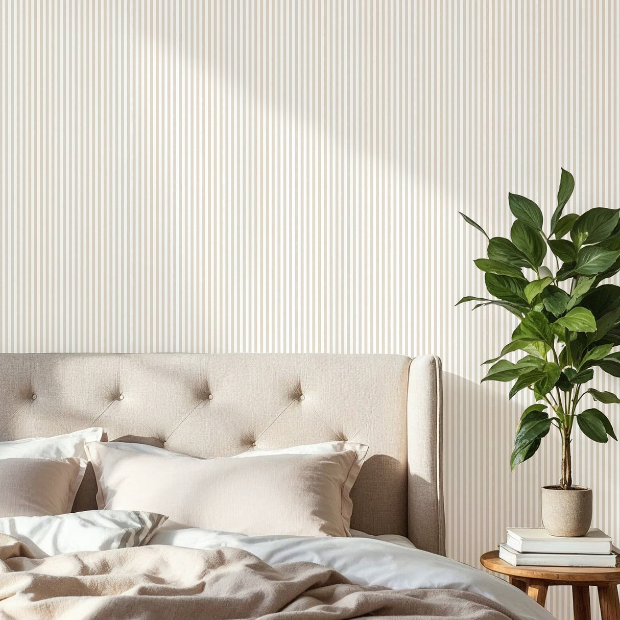 Ticking Neutral Mini Stripe Neutral by Fine Decor Classic Ticking Stripe Non Woven Unpasted Wallpaper from the Medley Collection - FD43956