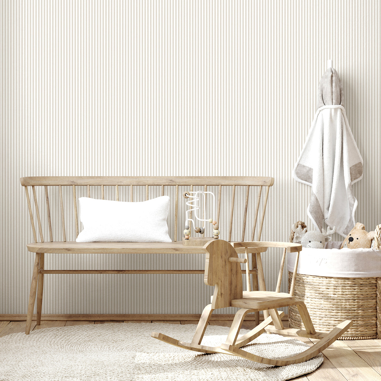 Ticking Neutral Mini Stripe Neutral by Fine Decor Classic Ticking Stripe Non Woven Unpasted Wallpaper from the Medley Collection - FD43956