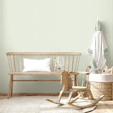 Ticking Mini Stripe Green by Fine Decor Classic Vertical Stripe Non Woven Unpasted Washable Strippable Wallpaper - FD43957